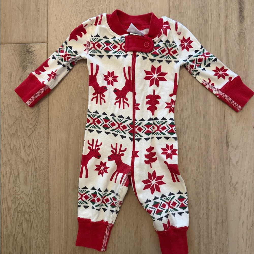 Hanna Andersson Red and White Reindeer Kids Footie